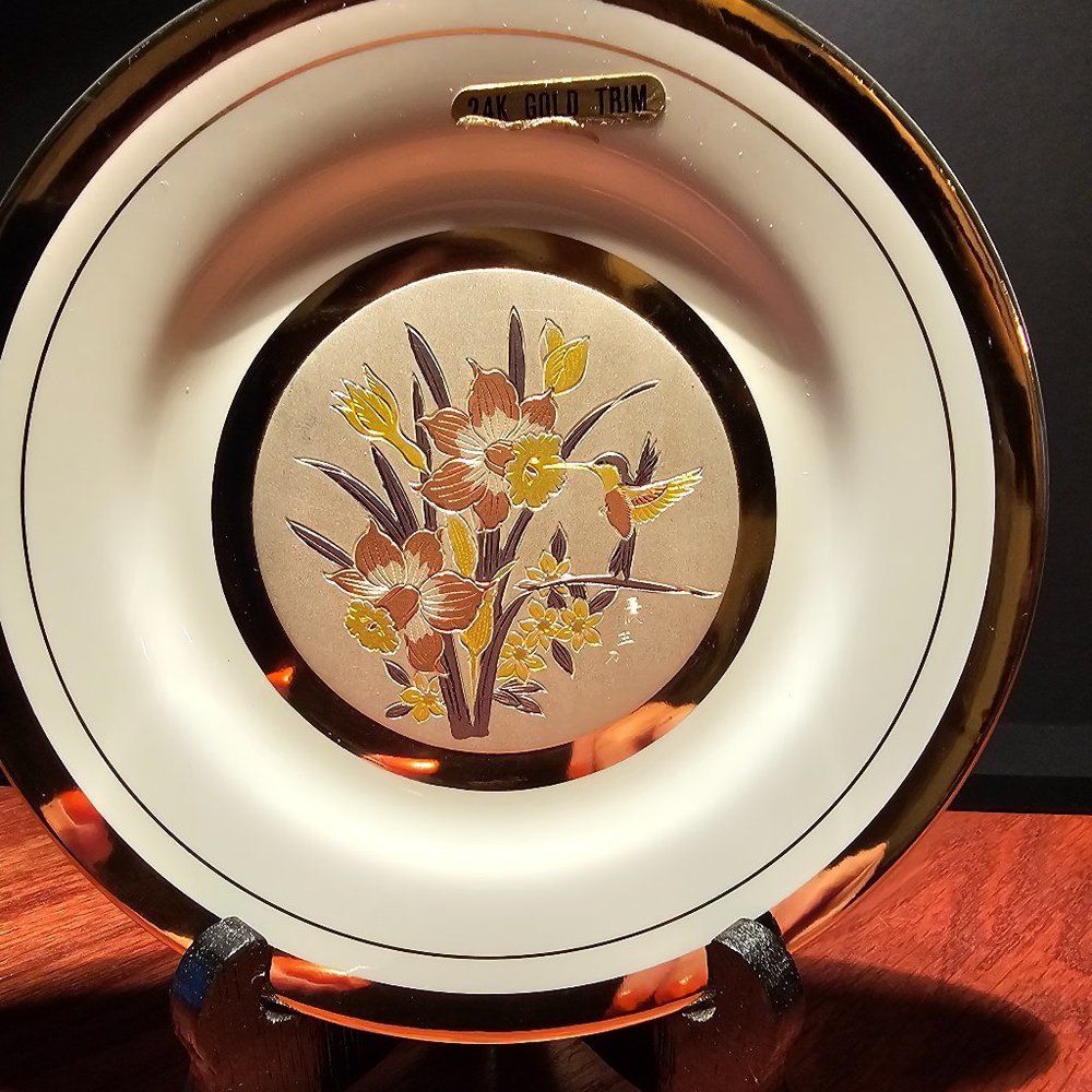 Vintage Chokin Hummingbird Plate 1990's